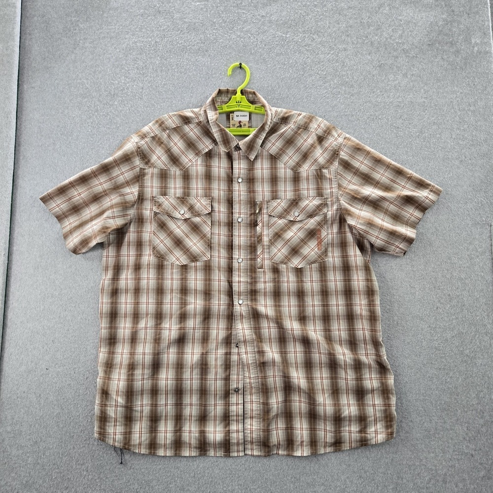 Red Head Men Button Up Shirt 2XL Brown Embroidery Plaid Duck Western READ